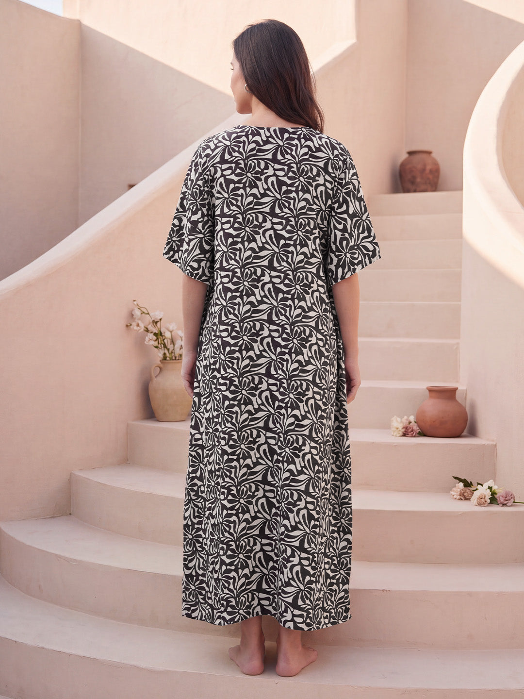 Black Abstract Rayon Maternity Kaftan