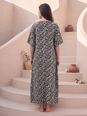 Black Abstract Rayon Maternity Kaftan