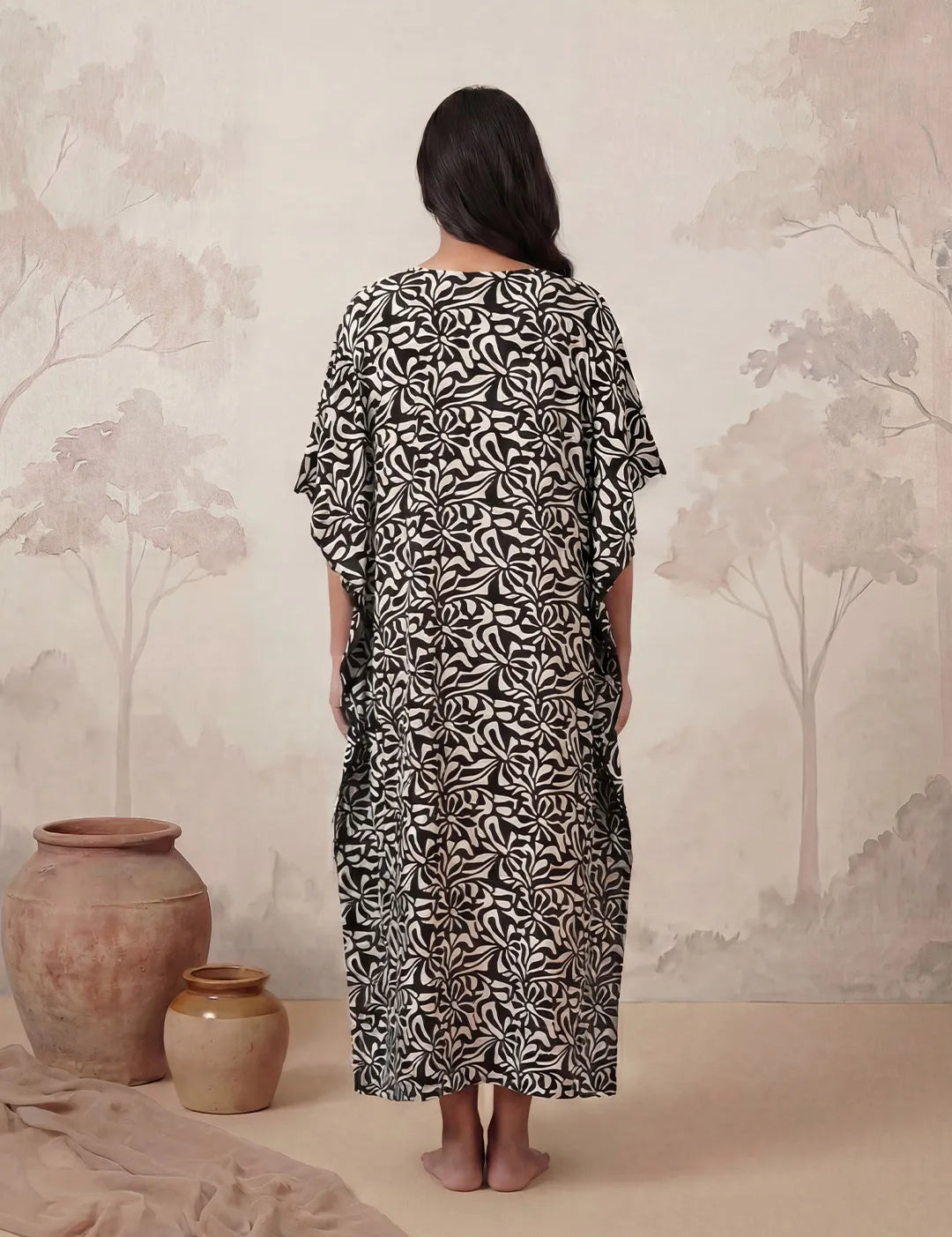 Black Abstract Rayon Maternity Kaftan