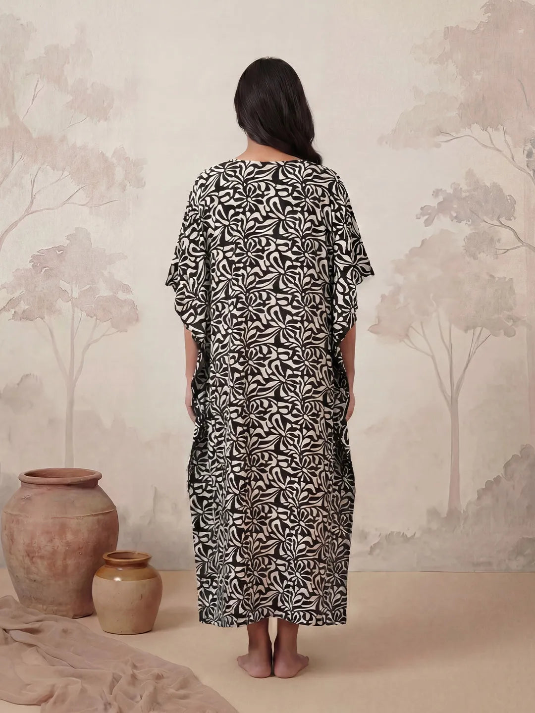 Black Abstract Rayon Maternity Kaftan