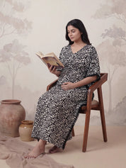 Black Abstract Rayon Maternity Kaftan