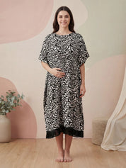 Black Abstract Rayon Maternity Kaftan