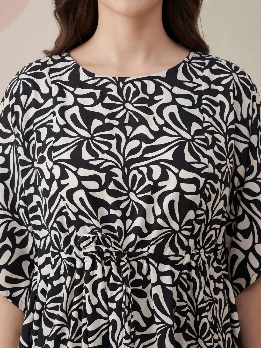 Black Abstract Rayon Maternity Kaftan