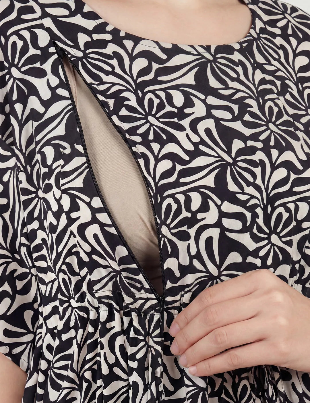 Black Abstract Rayon Maternity Kaftan
