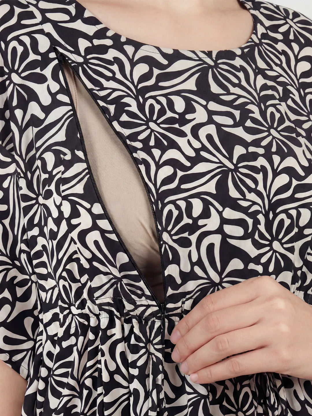 Black Abstract Rayon Maternity Kaftan