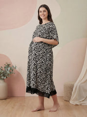 Black Abstract Rayon Maternity Kaftan