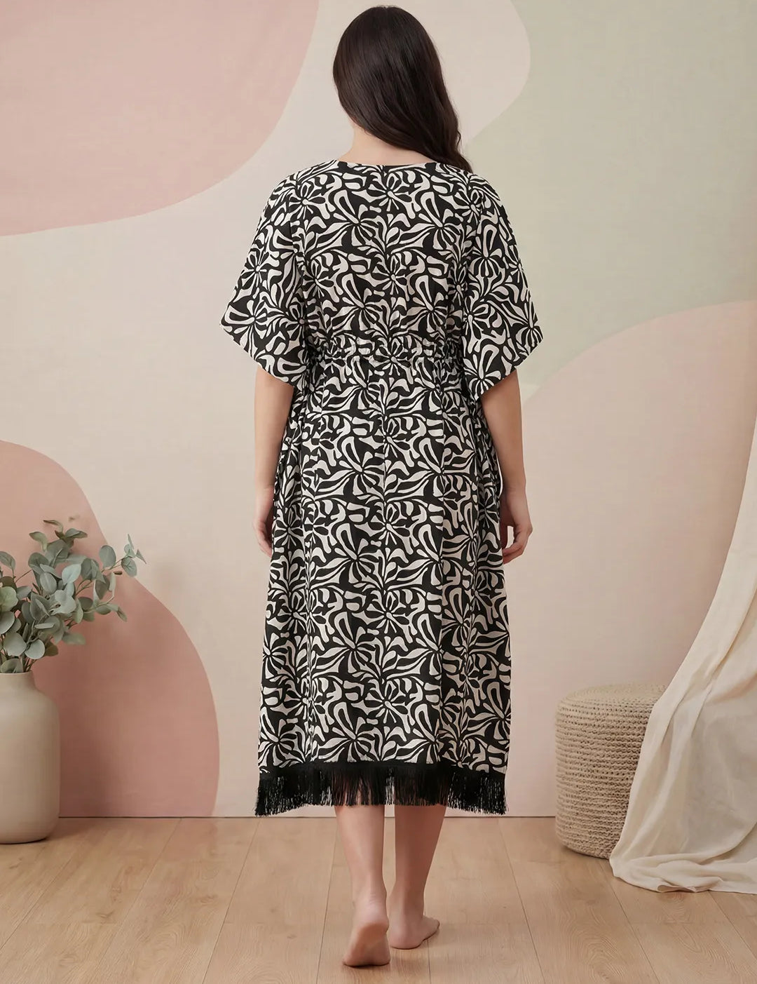 Black Abstract Rayon Maternity Kaftan
