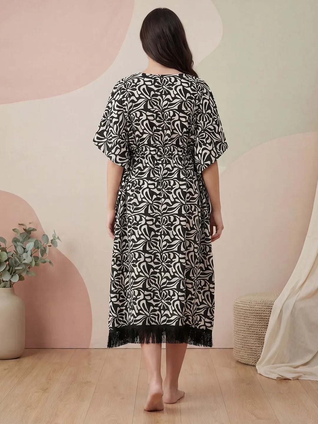 Black Abstract Rayon Maternity Kaftan