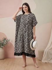 Black Abstract Rayon Maternity Kaftan