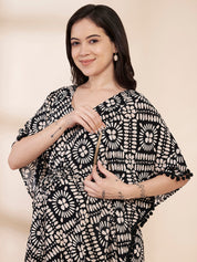 Black Printed Rayon Maternity Kaftan