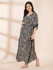 Black Printed Rayon Maternity Kaftan