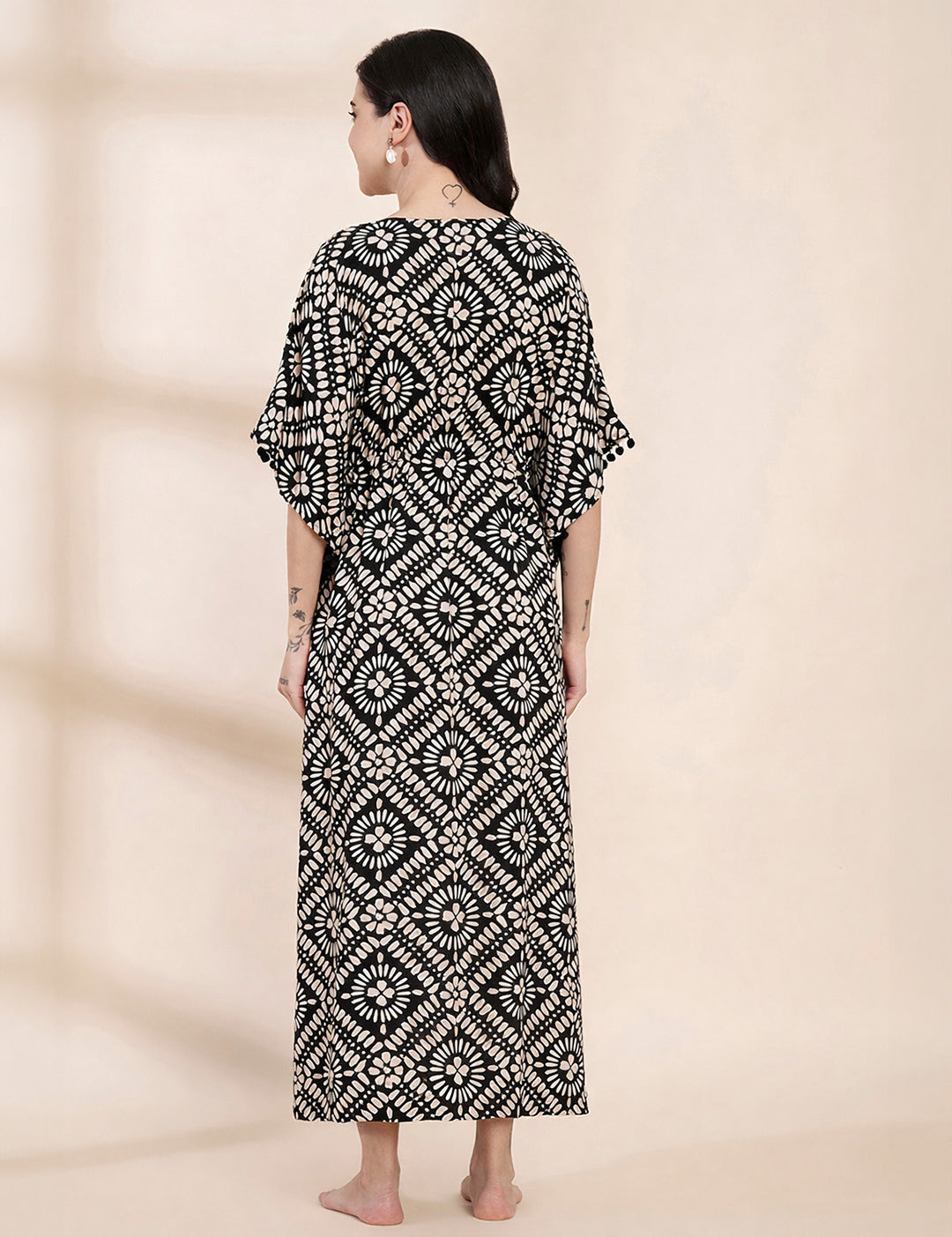 Black Printed Rayon Maternity Kaftan