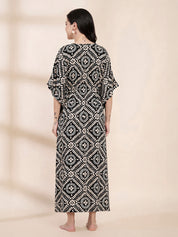 Black Printed Rayon Maternity Kaftan