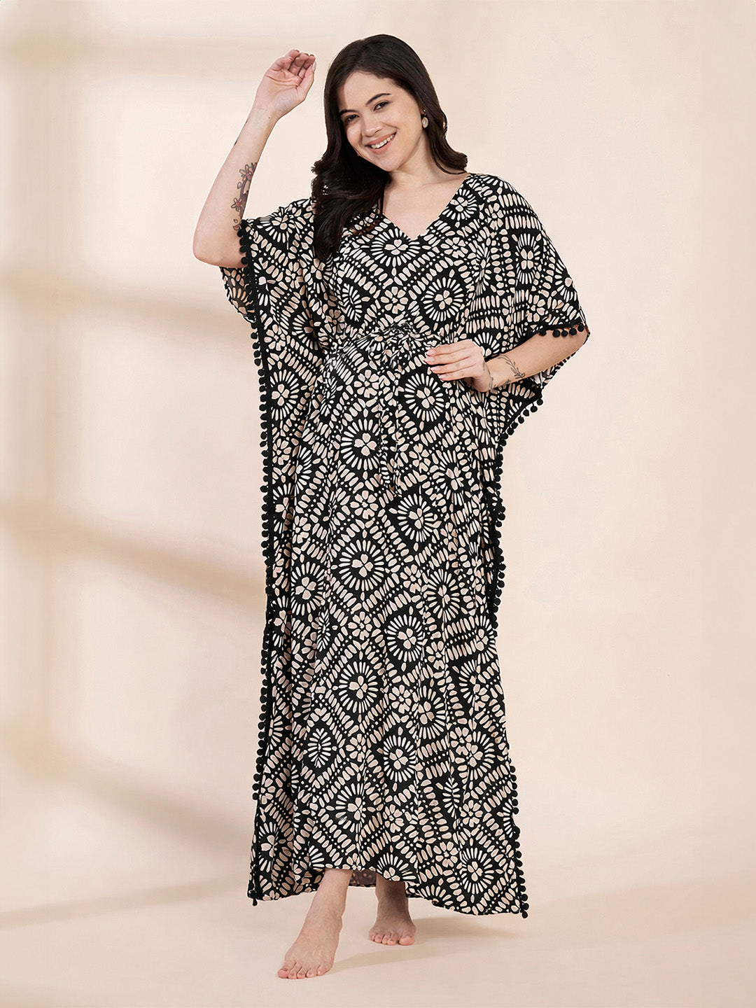 Black Printed Rayon Maternity Kaftan