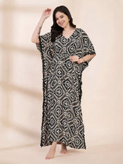 Black Printed Rayon Maternity Kaftan