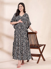Black Printed Rayon Maternity Kaftan