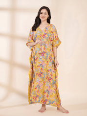 Yellow Floral Rayon Maternity Kaftan