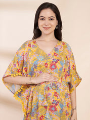 Yellow Floral Rayon Maternity Kaftan