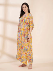 Yellow Floral Rayon Maternity Kaftan