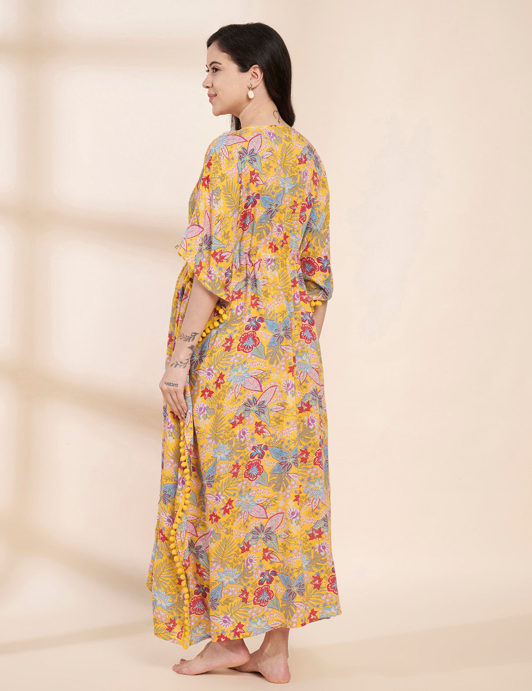Yellow Floral Rayon Maternity Kaftan