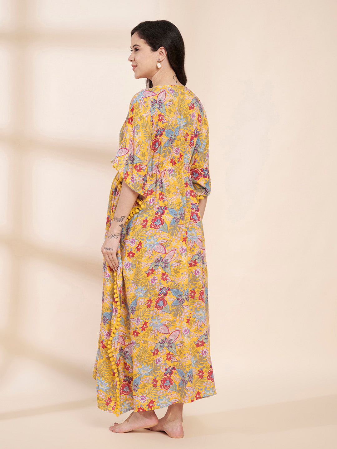 Yellow Floral Rayon Maternity Kaftan