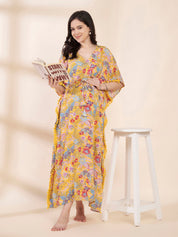 Yellow Floral Rayon Maternity Kaftan