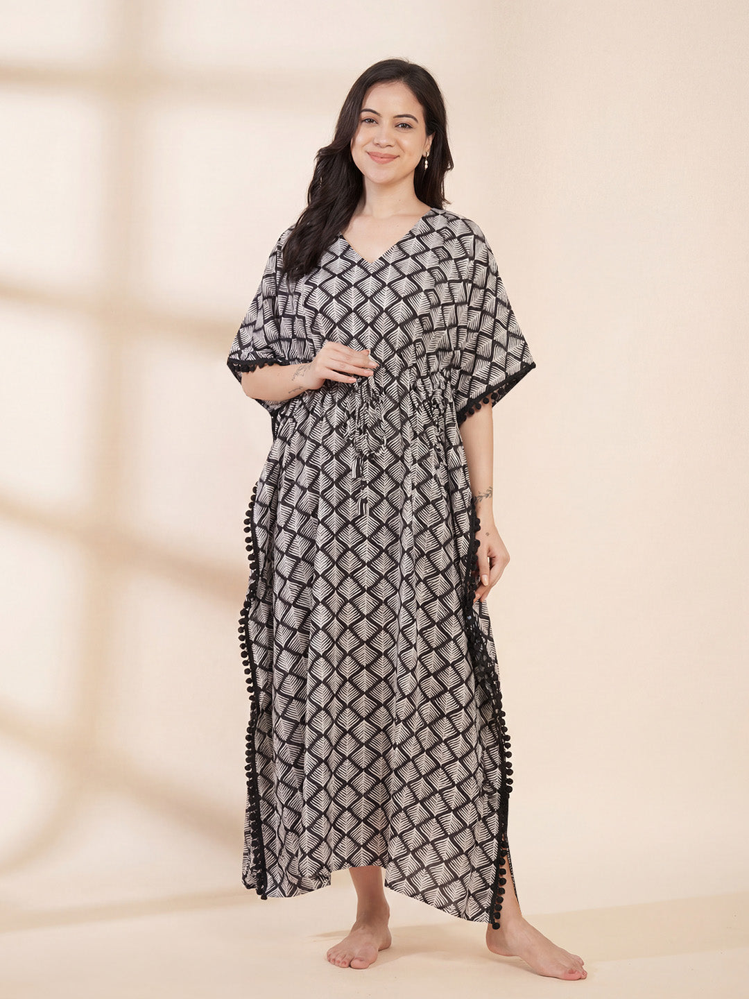 Black Printed Rayon Maternity Kaftan