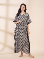 Black Printed Rayon Maternity Kaftan