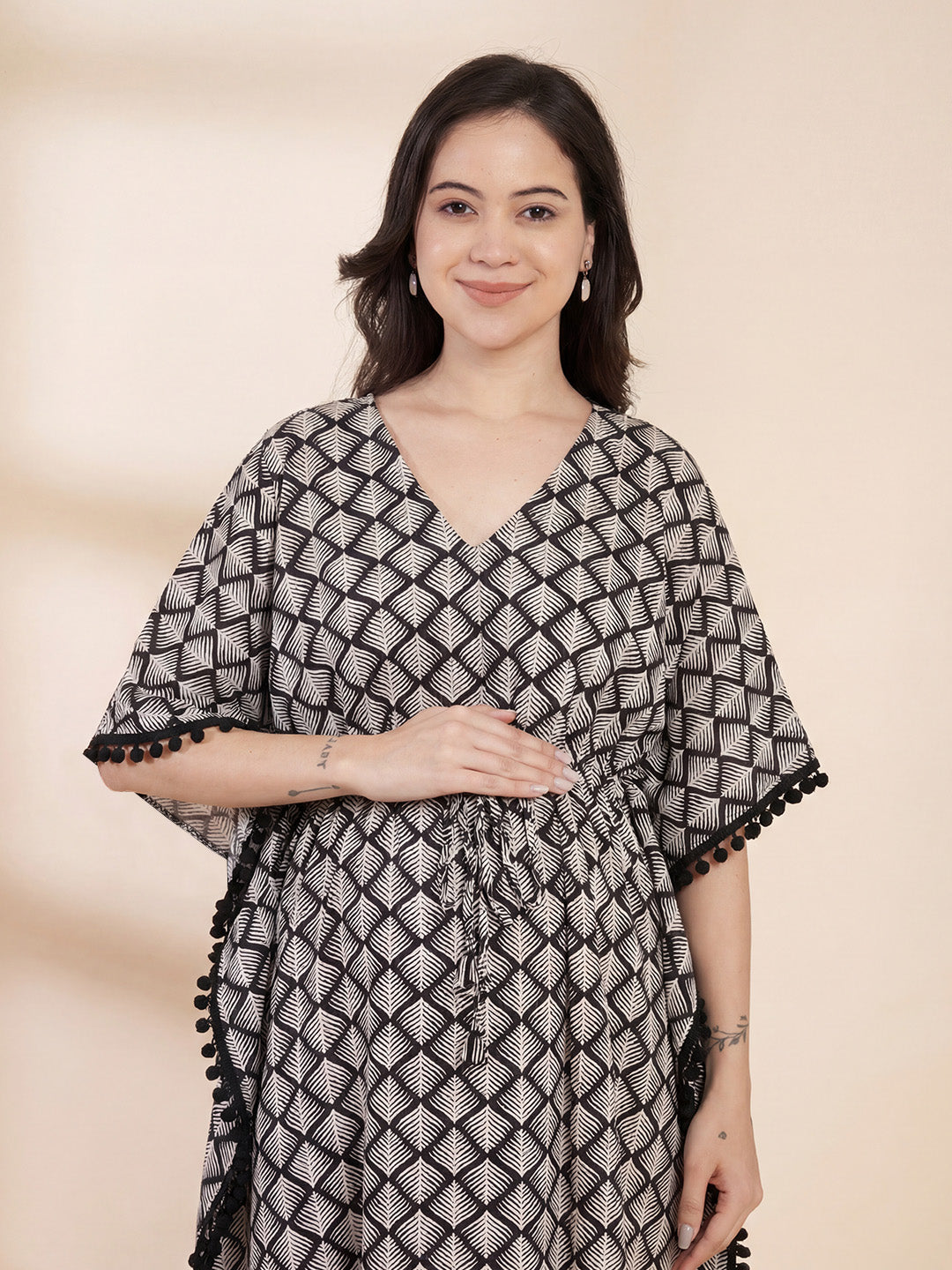 Black Printed Rayon Maternity Kaftan