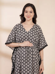 Black Printed Rayon Maternity Kaftan