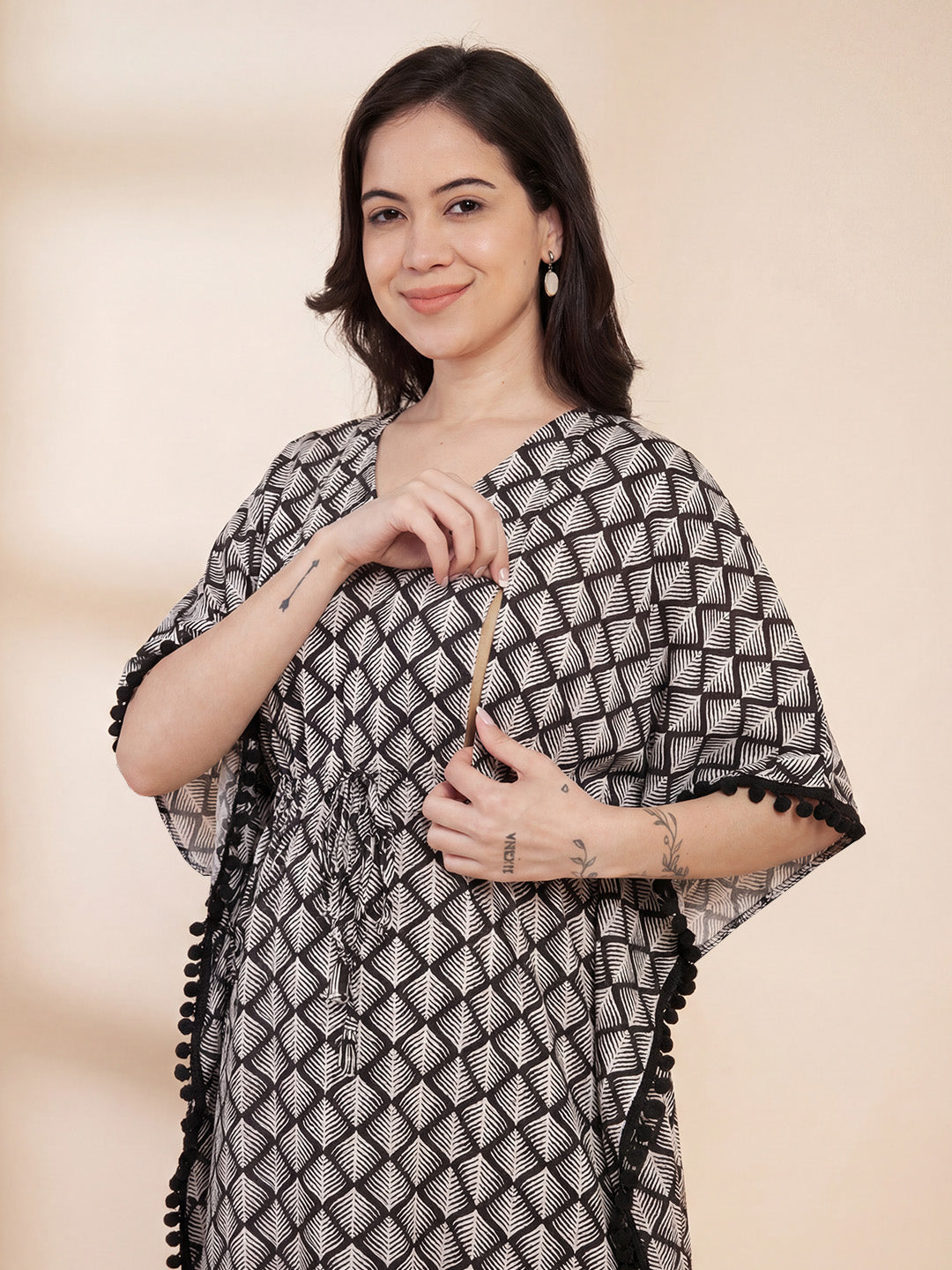 Black Printed Rayon Maternity Kaftan