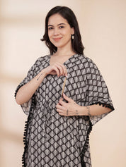 Black Printed Rayon Maternity Kaftan