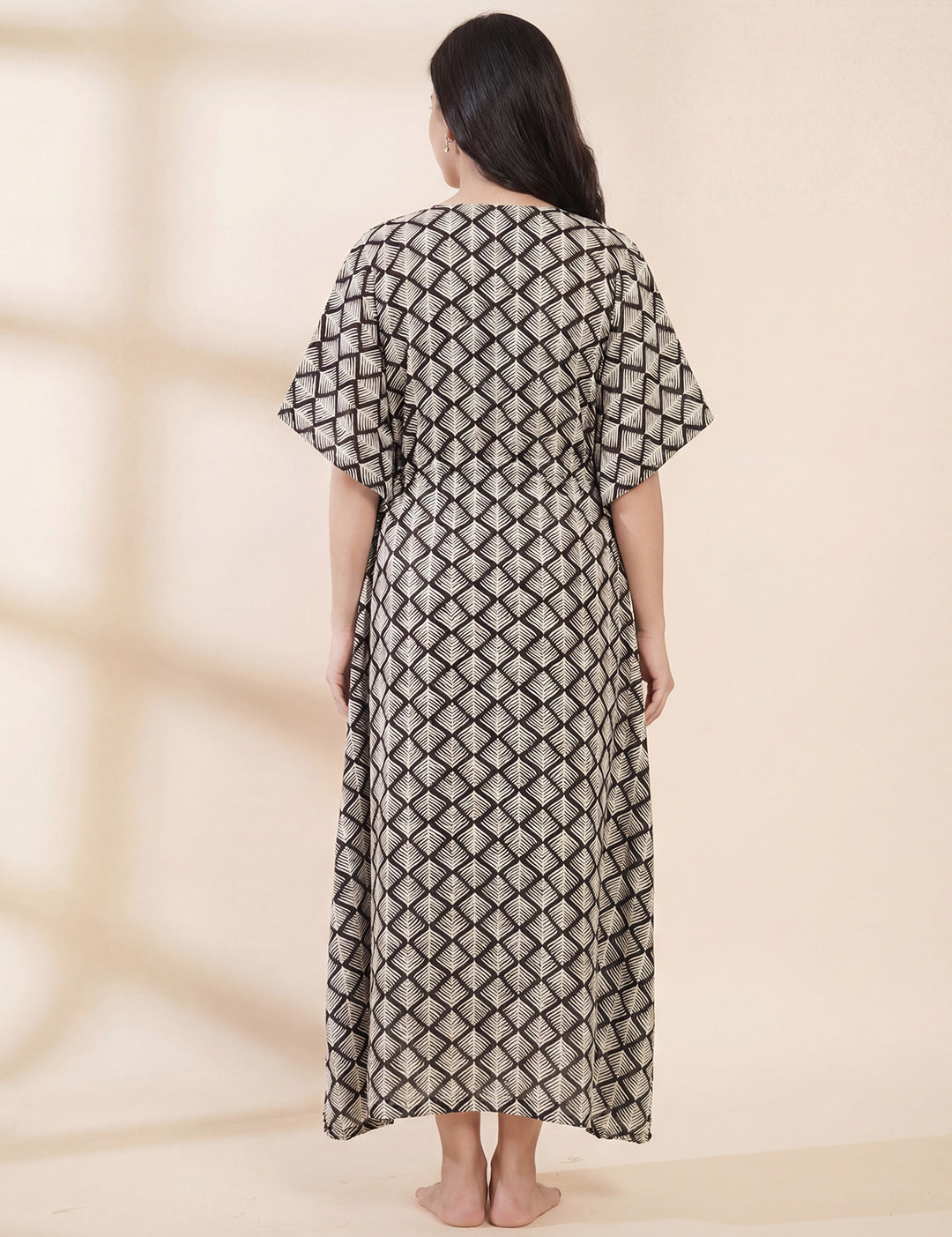 Black Printed Rayon Maternity Kaftan
