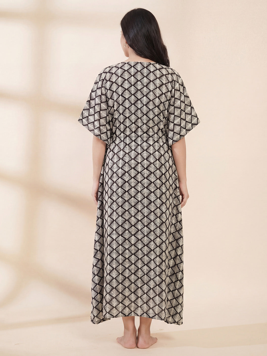 Black Printed Rayon Maternity Kaftan