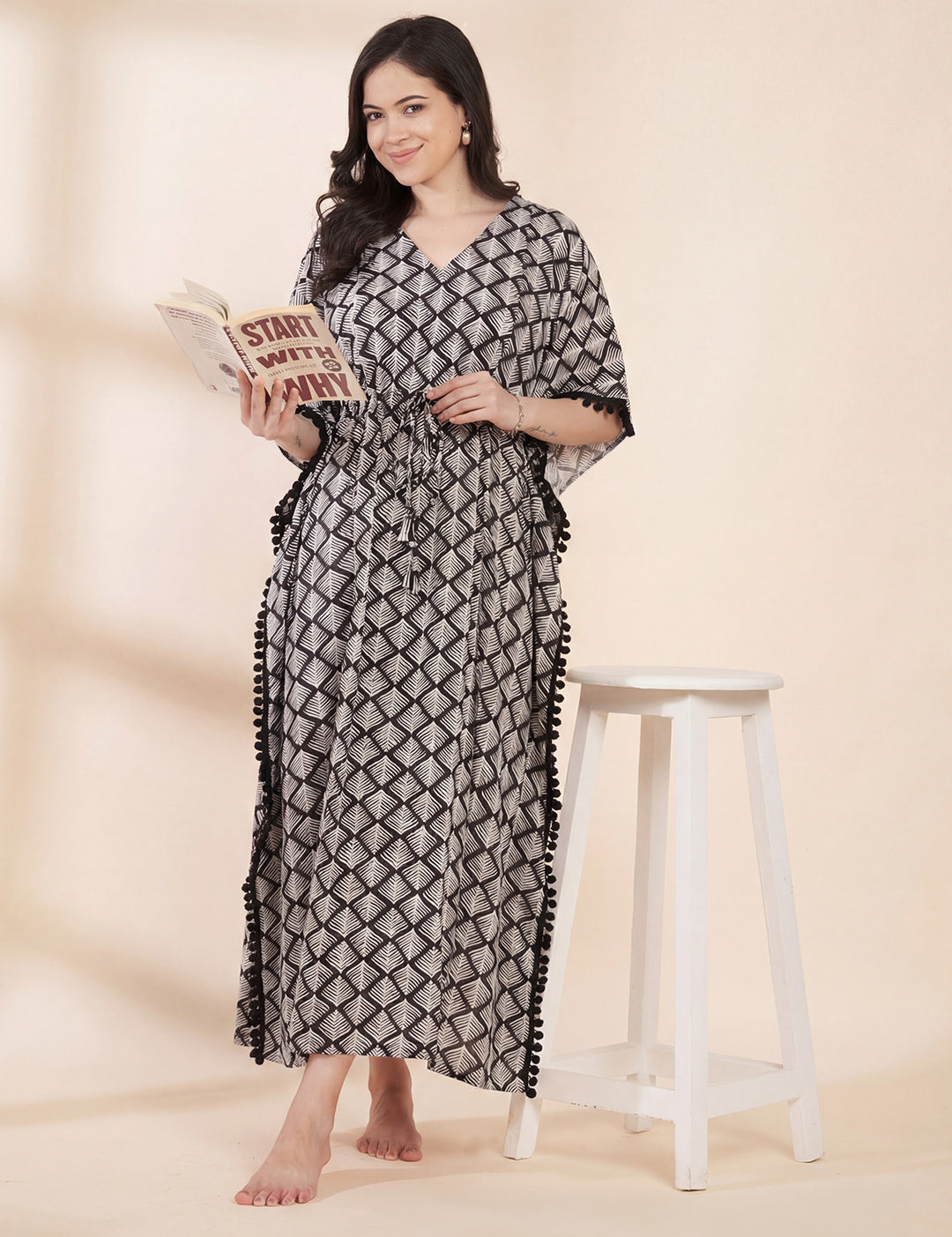 Black Printed Rayon Maternity Kaftan