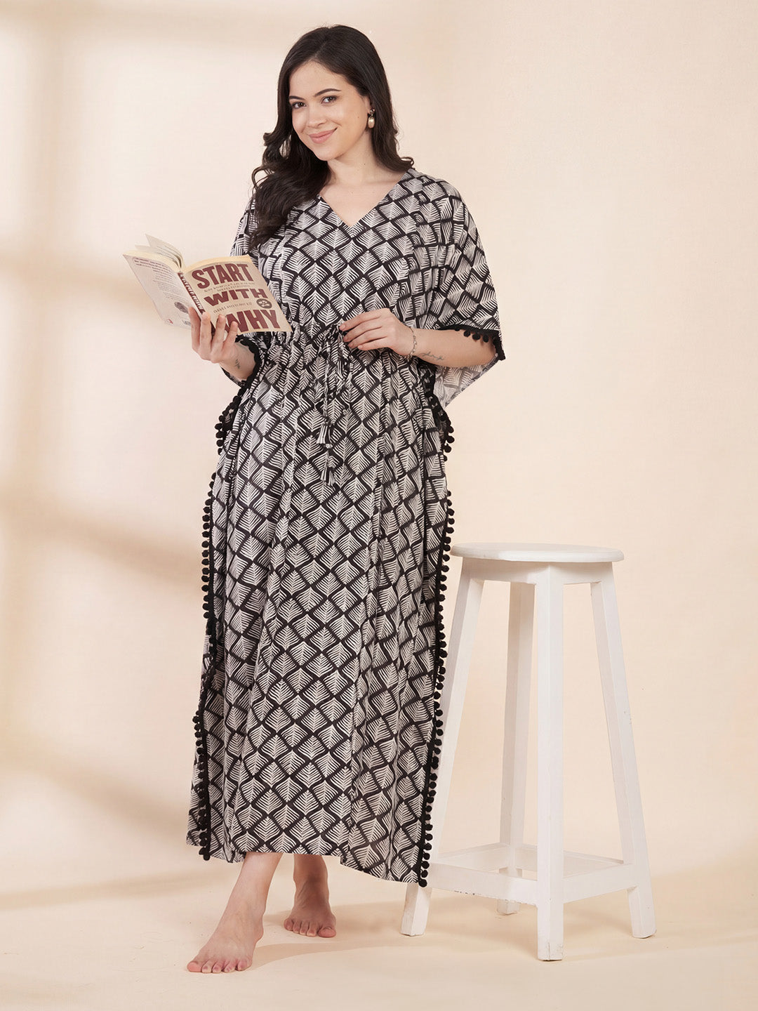 Black Printed Rayon Maternity Kaftan
