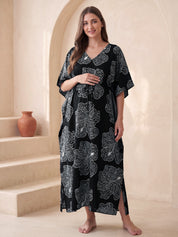Black Floral Rayon Maternity Kaftan