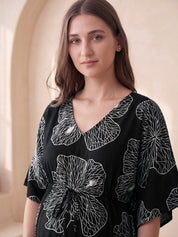 Black Floral Rayon Maternity Kaftan