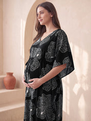 Black Floral Rayon Maternity Kaftan