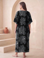 Black Floral Rayon Maternity Kaftan