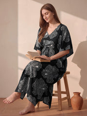 Black Floral Rayon Maternity Kaftan