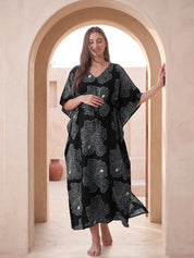 Black Floral Rayon Maternity Kaftan