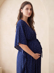 Navy Blue Polka Dots Rayon Maternity Kaftan