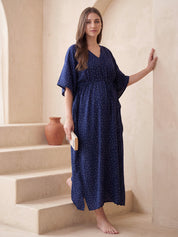Navy Blue Polka Dots Rayon Maternity Kaftan