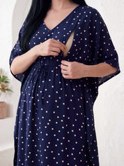 Navy Blue Polka Dots Rayon Maternity Kaftan