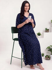 Navy Blue Polka Dots Rayon Maternity Kaftan