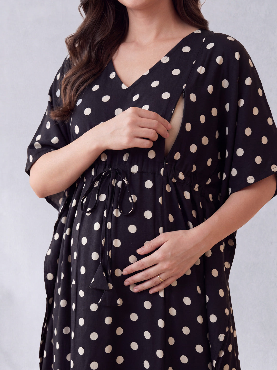 Black Polka Dots Rayon Maternity Kaftan