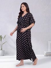 Black Polka Dots Rayon Maternity Kaftan
