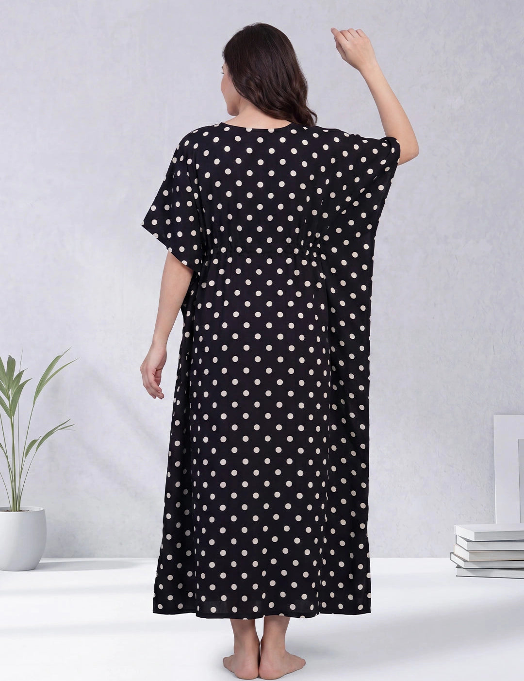 Black Polka Dots Rayon Maternity Kaftan