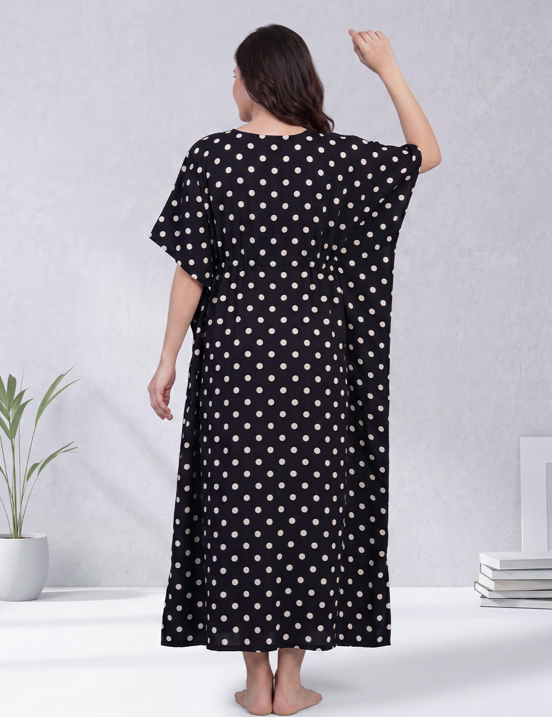 Black Polka Dots Rayon Maternity Kaftan
